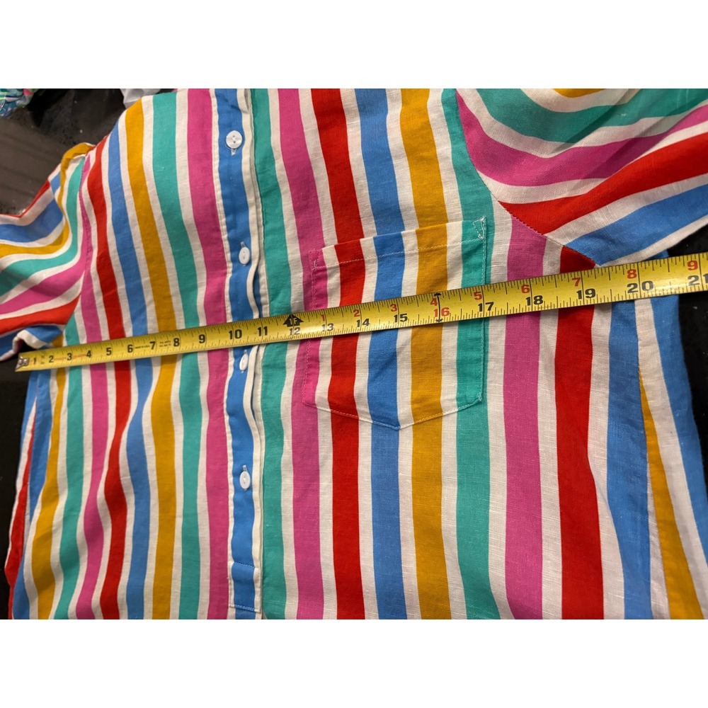 Tuckernuck Multi Color Stripe Ruffle Hem Mini Shirtdress Linen Blend Small - Picture 7 of 10
